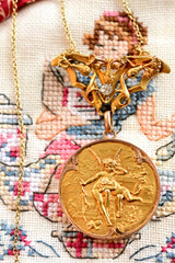 18K Victorian Art Nouveau Diamond Cherubs Brooch, Locket & Detachable Necklace