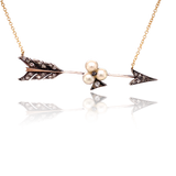 9K & Silver Victorian Diamond & Pearl Clover Arrow Necklace