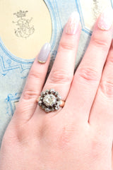 18K & Silver European Victorian Diamond Floral Cluster Ring