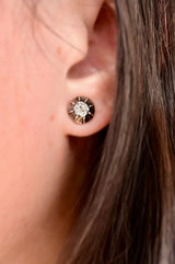 18K & Silver Victorian Diamond Collet Set Stud Earrings