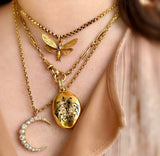 14K Victorian Diamond & Pearl Crescent Pendant