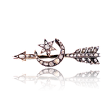 14K & Silver Victorian Diamond Crescent Star Arrow Brooch