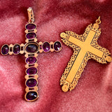 9K European Georgian Amethyst & Pearl Cross Pendant