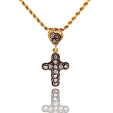18K French Victorian Diamond & Black Enamel Heart Cross Necklace