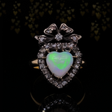 18K & Silver Victorian Diamond & Opal Crowned Heart Ring