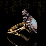 18K & Silver Victorian Diamond & Opal Crowned Heart Ring