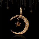 14K & Silver Victorian Diamond Dangling Star Crescent Pendant