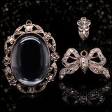 14K & Silver Victorian Diamond & Rock Crystal Floral Locket, Detachable Brooch & Pendant Bail with Original Box (3-in-1)