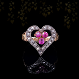 14K & Silver Victorian Diamond & Ruby Heart Ring