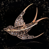 14K & Silver Victorian Diamond & Ruby Swallow Brooch