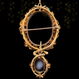 18K Victorian Hardstone Agate Double Cameo with Pearl & Green Enamel Brooch-Pendant Suite