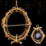 18K Victorian Hardstone Agate Double Cameo with Pearl & Green Enamel Brooch-Pendant Suite