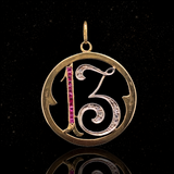 14K Dutch Victorian/Art Deco Diamond & Ruby "13" Pendant