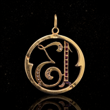 14K Dutch Victorian/Art Deco Diamond & Ruby "13" Pendant