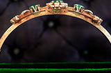 18K Victorian French Diamond & Emerald Cluster Engraved Bangle