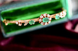 18K Victorian French Diamond & Emerald Cluster Engraved Bangle