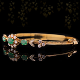 18K Victorian French Diamond & Emerald Cluster Engraved Bangle