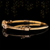 18K Victorian French Diamond & Emerald Cluster Engraved Bangle