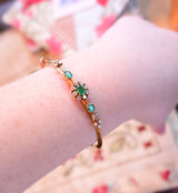 18K Victorian French Diamond & Emerald Cluster Engraved Bangle