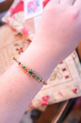 18K Victorian French Diamond & Emerald Cluster Engraved Bangle