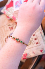 18K Victorian French Diamond & Emerald Cluster Engraved Bangle