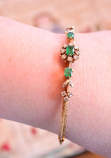 18K Victorian French Diamond & Emerald Cluster Engraved Bangle