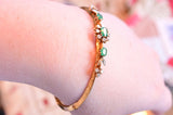 18K Victorian French Diamond & Emerald Cluster Engraved Bangle