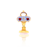 18K French Victorian Engraved Crown Flower Enamel Fob Pendant