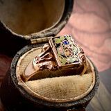 14K Georgian Flower Enamel Poison Ring