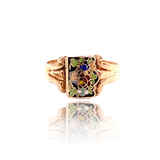 14K Georgian Flower Enamel Poison Ring