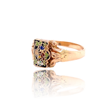 14K Georgian Flower Enamel Poison Ring