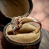 14K Georgian Flower Enamel Poison Ring