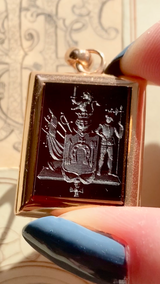 14K German Victorian Onyx Noble Family Crest Coronet Monogram EJB Locket