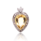 18K & Platinum French Victorian Diamond & Citrine Flaming Heart Ring