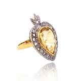 18K & Platinum French Victorian Diamond & Citrine Flaming Heart Ring