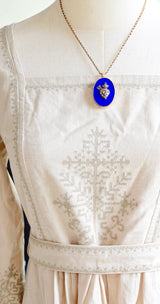 18K Victorian Diamond Flaming Heart Blue Enamel Pendant