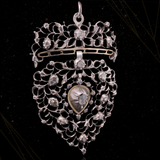 14K & Silver Belgian Georgian Diamond Flemish Heart Pendant
