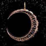 14K & Silver Victorian Diamond & Sapphire Fleur De Lis Crescent Pendant