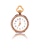 18K French Victorian Diamond & Pearl Blue Enamel Floral Pocket Watch