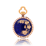 18K French Victorian Diamond & Pearl Blue Enamel Floral Pocket Watch