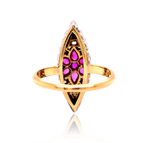 18K & Silver French Victorian Diamond & Ruby Flower Navette Ring