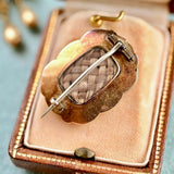 14K Georgian/Victorian Diamond & Turquoise Forget Me Not Flower Repousse Hairwork Brooch