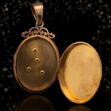 18K French Victorian Diamond & Onyx Ornate Flower Locket