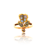 18K & Platinum French Victorian/Edwardian Art Nouveau Belle Epoque Diamond Plique A Jour Enamel Pansy Ring