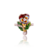 18K & Platinum French Victorian/Edwardian Art Nouveau Belle Epoque Diamond Plique A Jour Enamel Pansy Ring