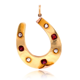 18K Victorian Diamond & Garnet Oversized Horseshoe Pendant