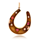 18K Victorian Diamond & Garnet Oversized Horseshoe Pendant