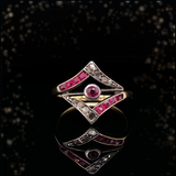 14K & Silver Victorian Diamond & Ruby Geometric Ring