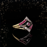 14K & Silver Victorian Diamond & Ruby Geometric Ring