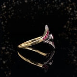 14K & Silver Victorian Diamond & Ruby Geometric Ring